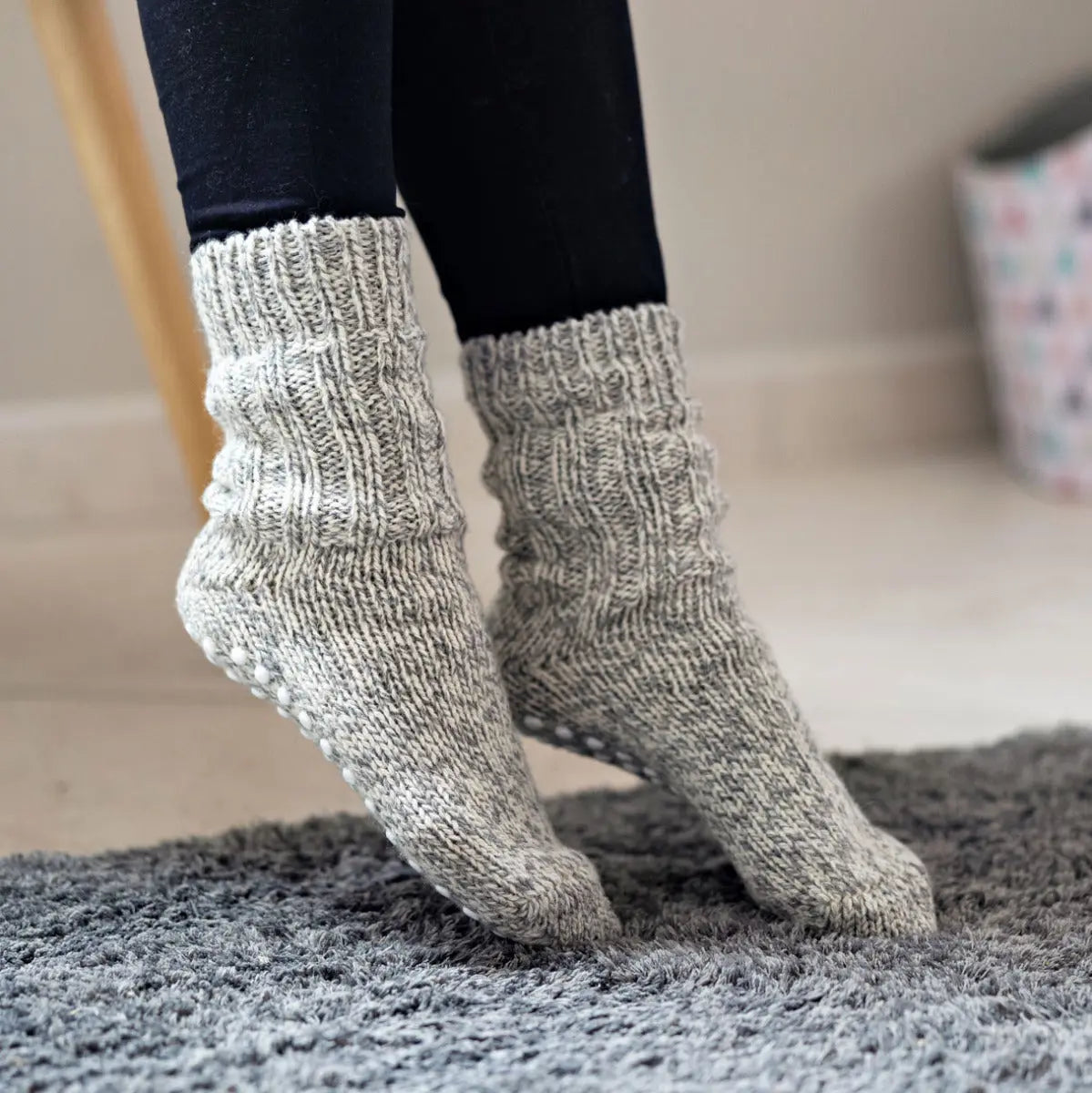 Chaussettes en pure laine antidérapantes Hirsch Natur Adulte Gris
