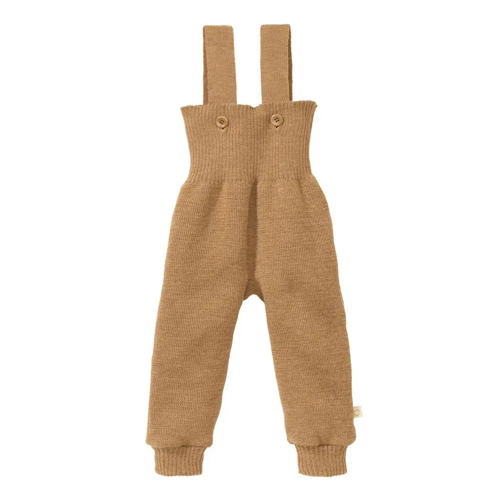 Pantalon à bretelles pour bébé en laine merinos Disana caramel