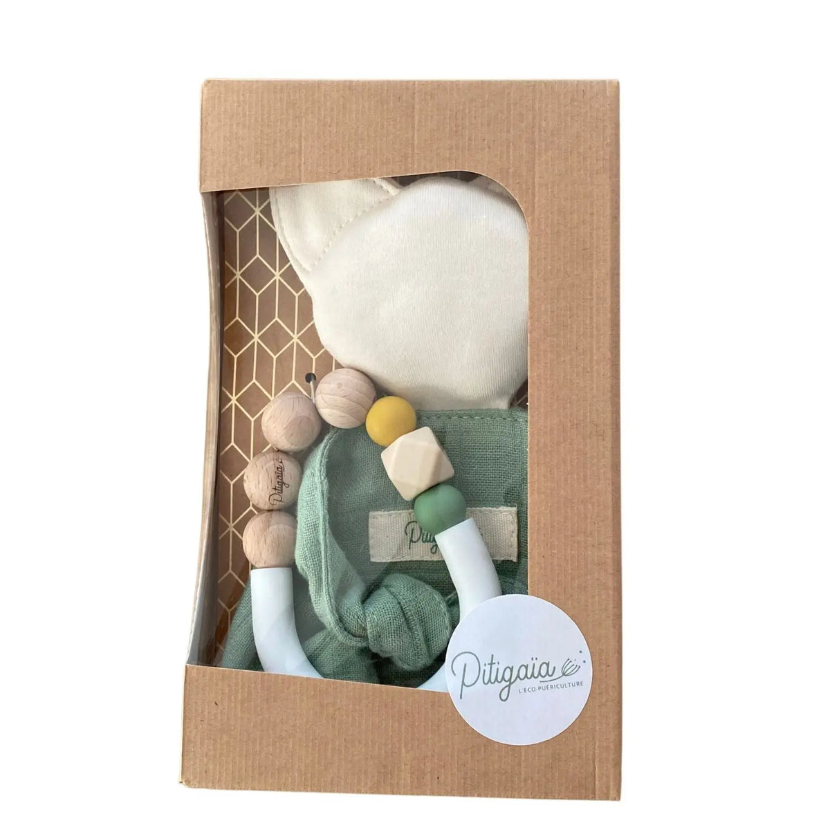 Coffret cadeau naissance doudou coton bio Pitigaia - Vert