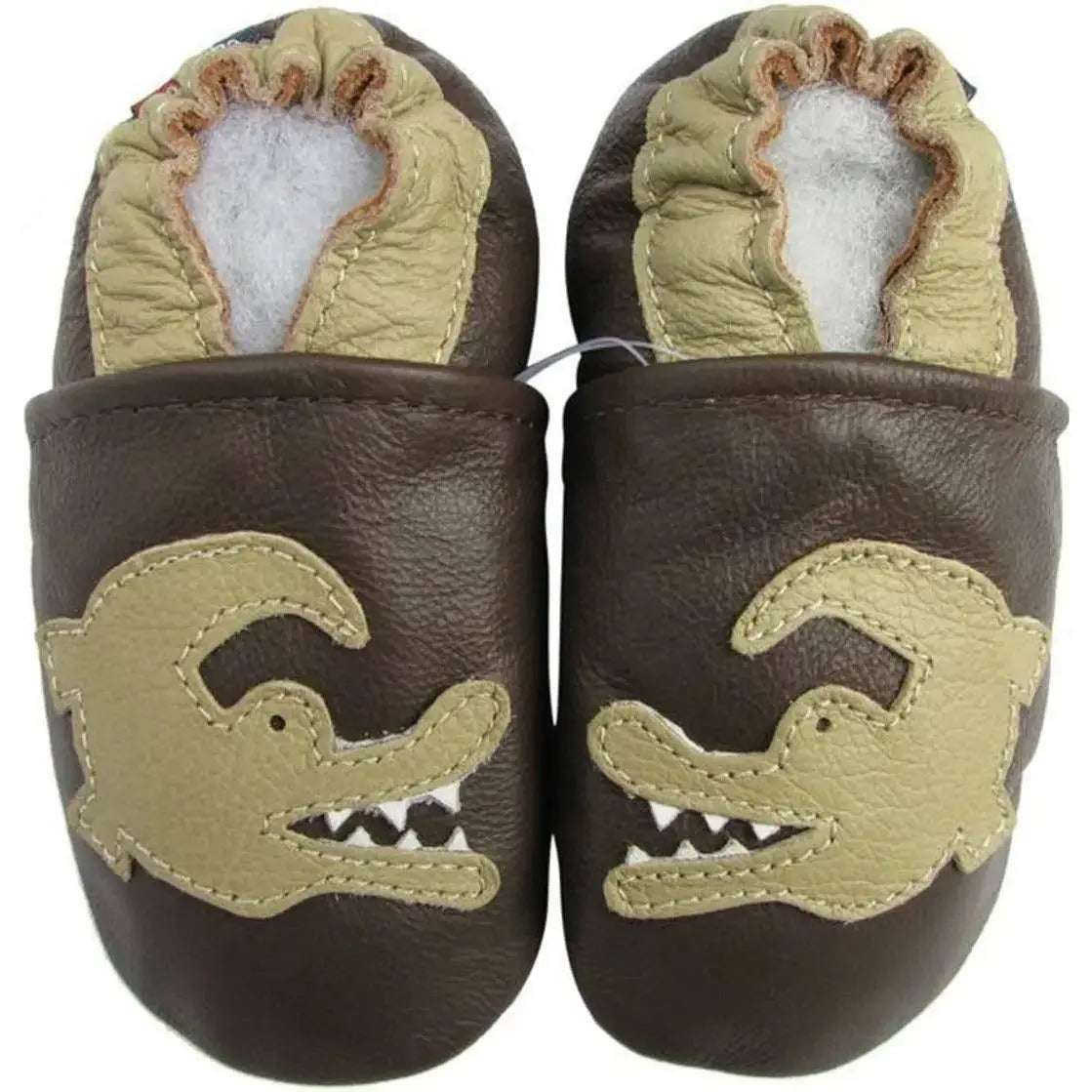 Chaussons cuir souple crocodile fond choco Carozoo
