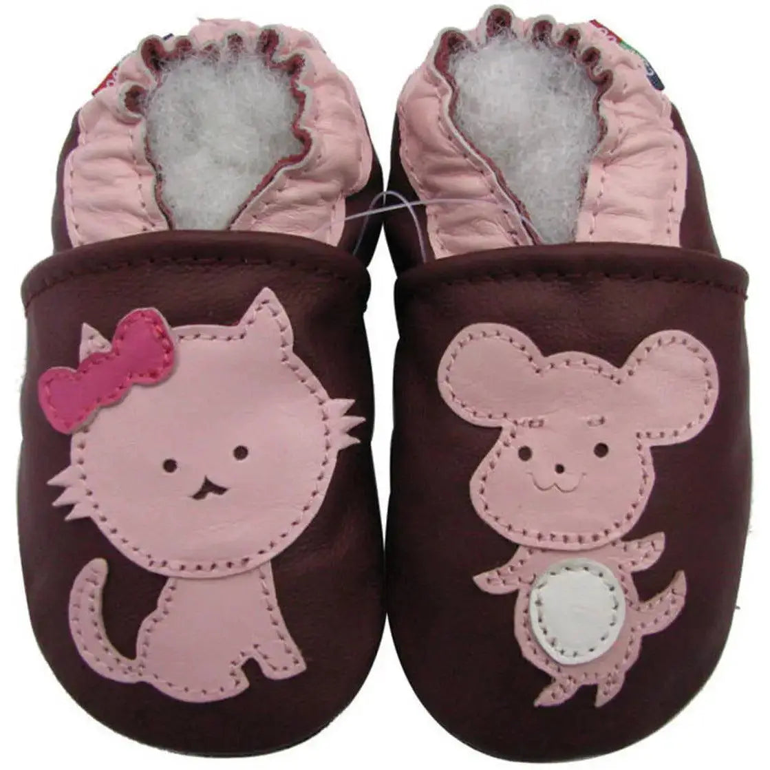 Chaussons cuir souple chat/souris Carozoo