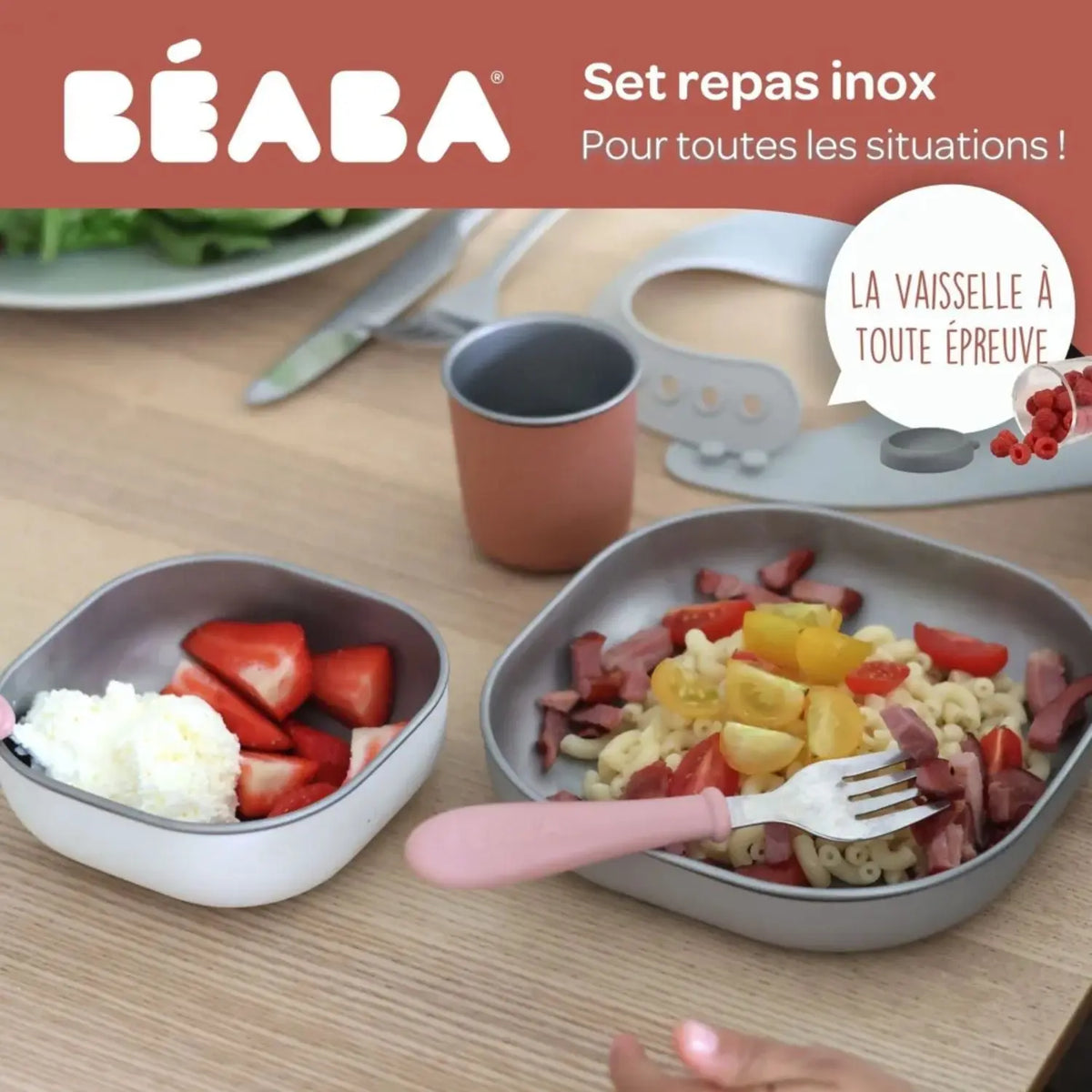 Coffret repas bébé inox Béaba - Terracotta