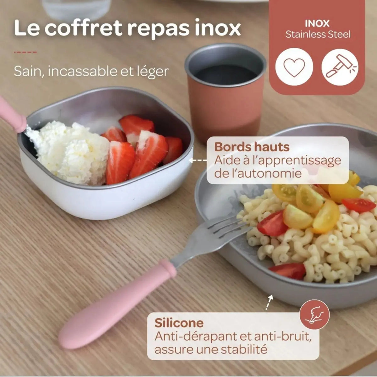 Coffret repas bébé inox Béaba - Terracotta