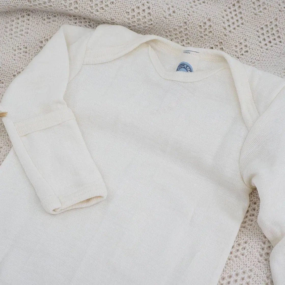 Body à manches longues en laine et soie Cosilana - Naturel - Lilinappy