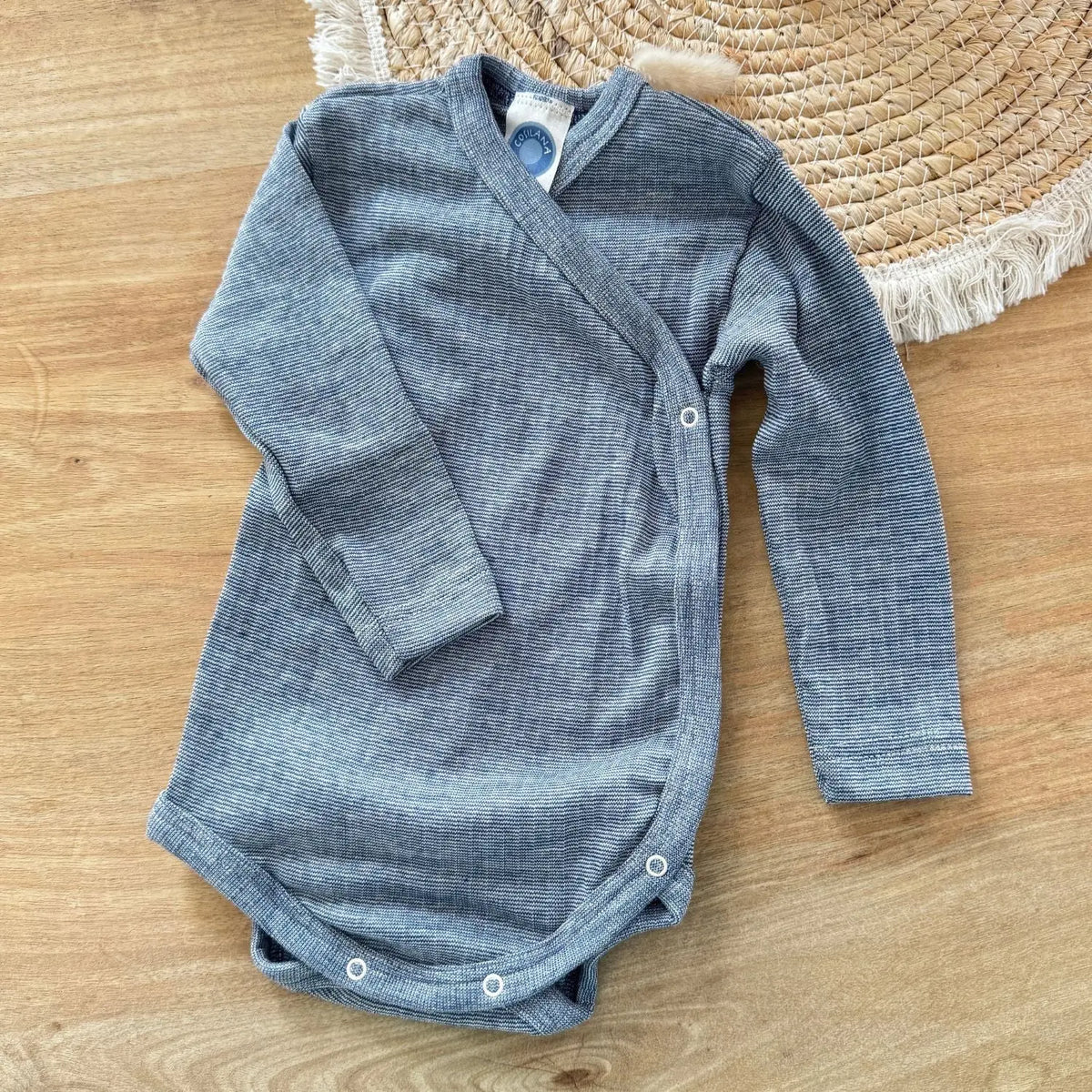 Body à ML ouvert devant en laine, coton et soie Cosilana - Denim - Lilinappy