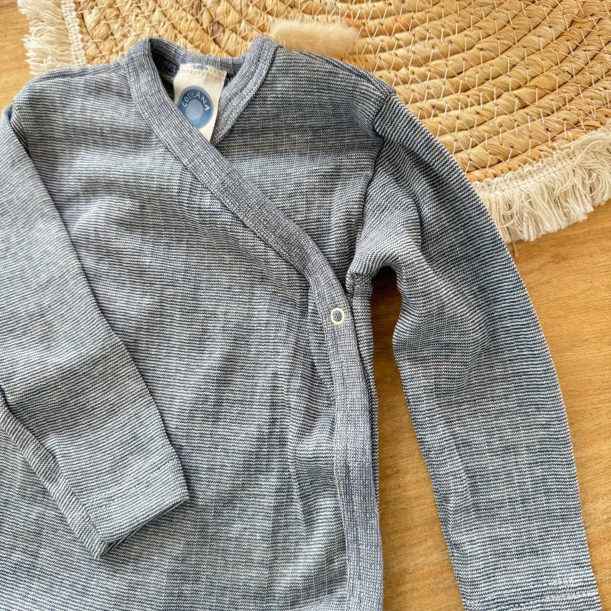 Body à ML ouvert devant en laine, coton et soie Cosilana - Denim - Lilinappy