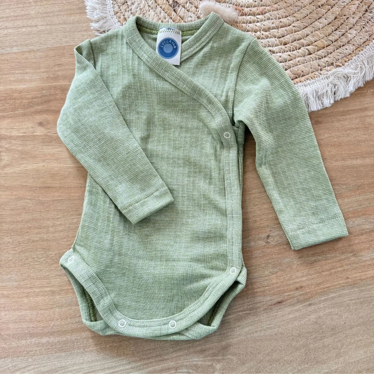 Body à ML ouvert devant en laine, coton et soie Cosilana - Vert - Lilinappy