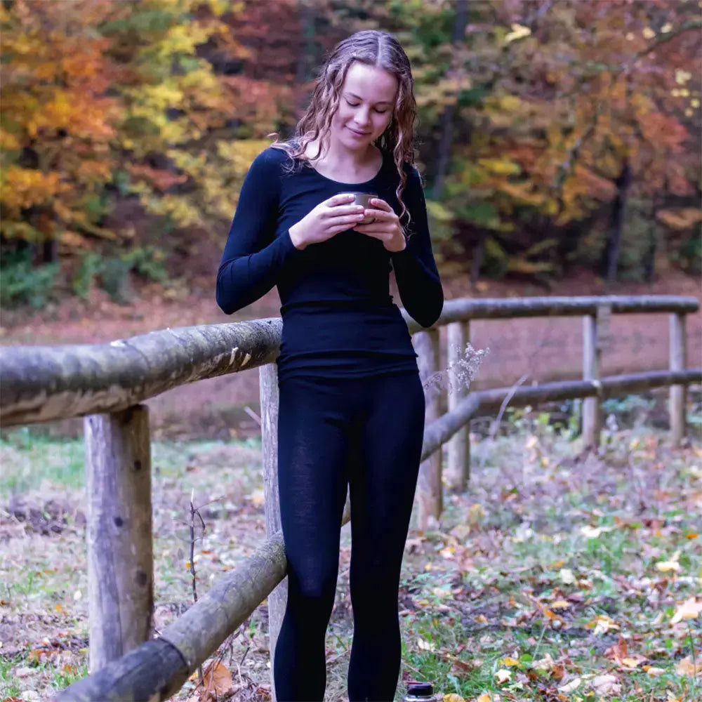 Leggings pour femme en laine et soie Cosilana Noir