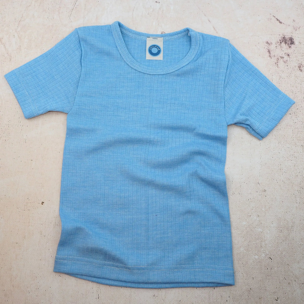T-shirt à MC pour enfant en laine, soie et coton bio Cosilana - Bleu
