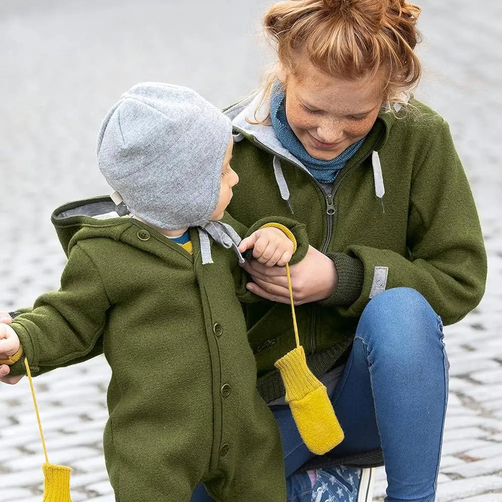 Combinaison bébé en laine bouillie Disana - Olive - Lilinappy