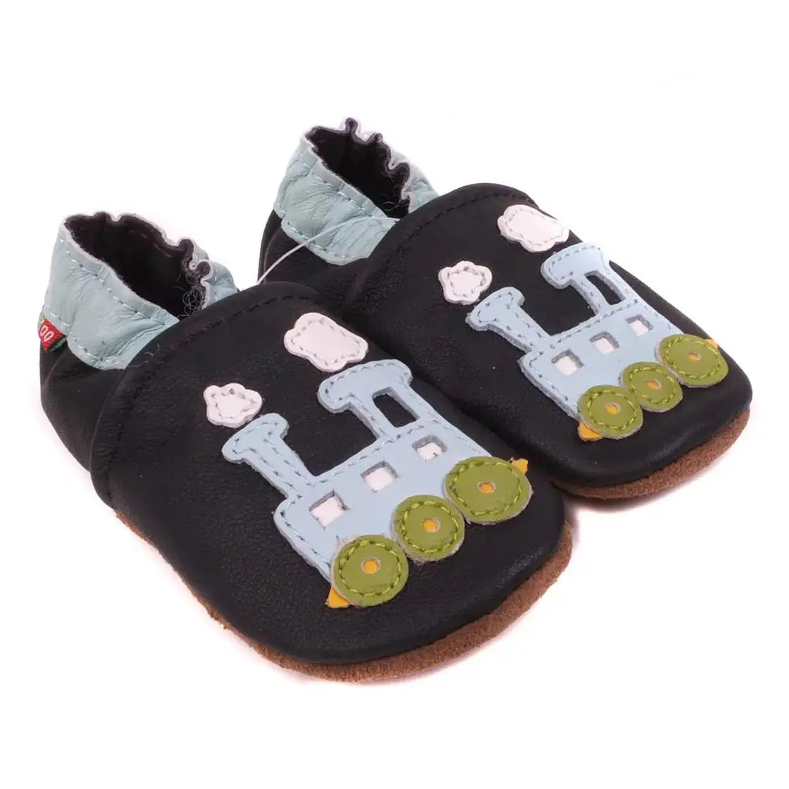 Chaussons cuir souple tchou tchou bleu Carozoo