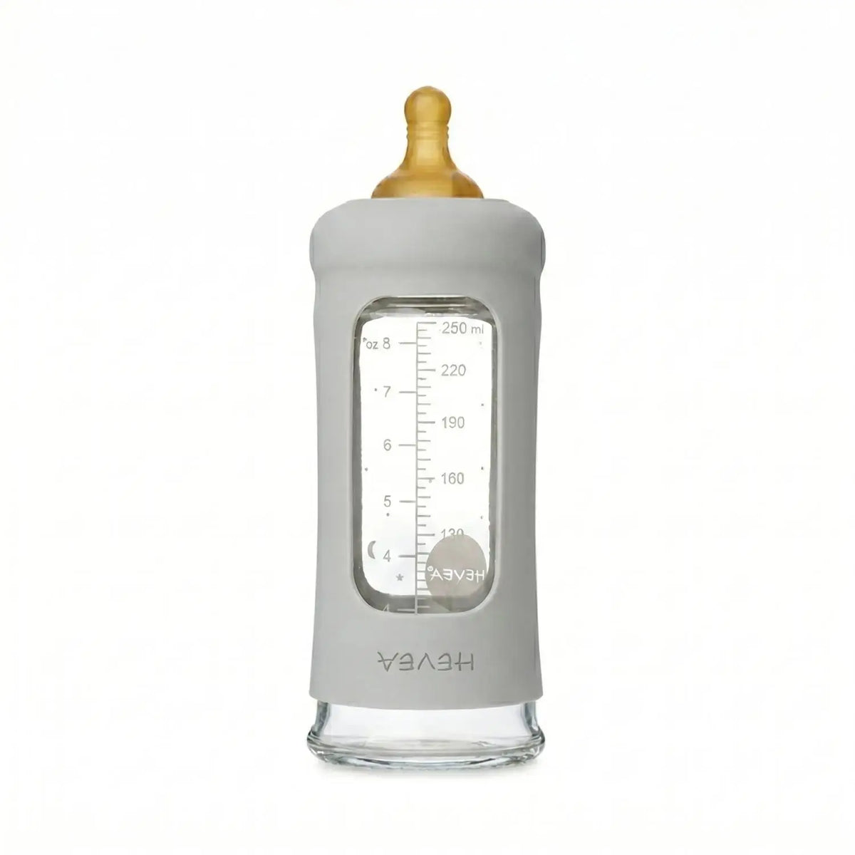 Biberon en verre à col large avec manchon Hevea 250ml - Gris