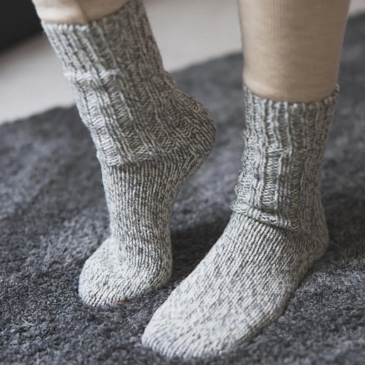 Chaussettes norvégiennes épaisses en laine Hirsch Natur Adulte - Gris chiné - Lilinappy