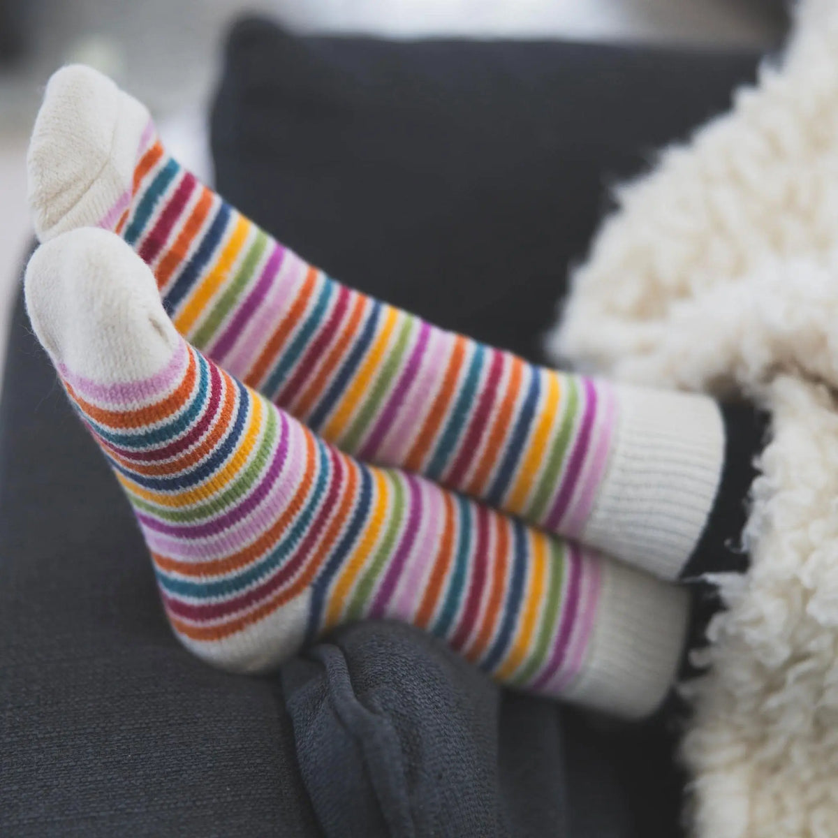 Chaussettes épaisses en laine Hirsch Natur Adulte Rainbow - Lilinappy