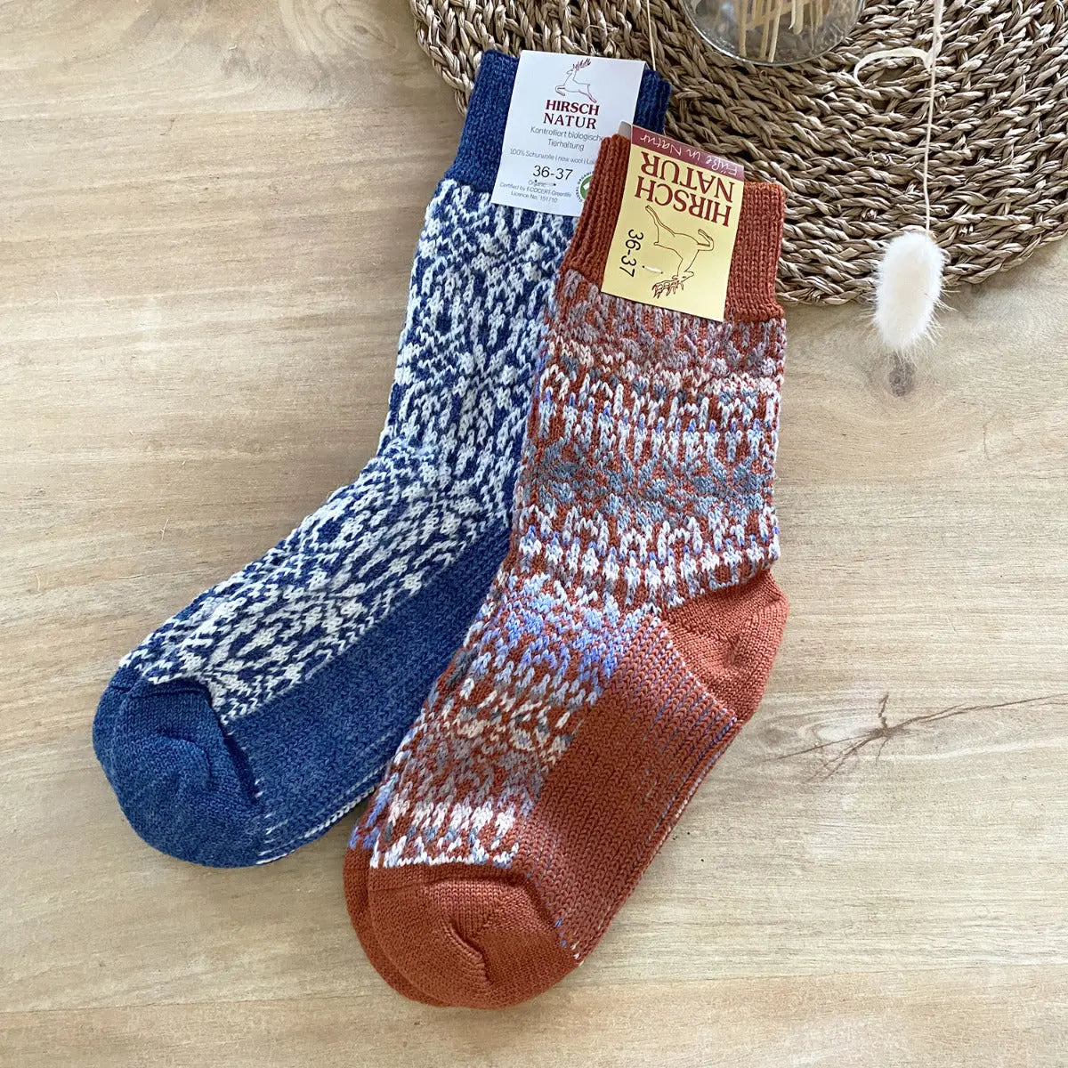 Chaussettes norvégiennes épaisses en laine Hirsch Natur Adulte