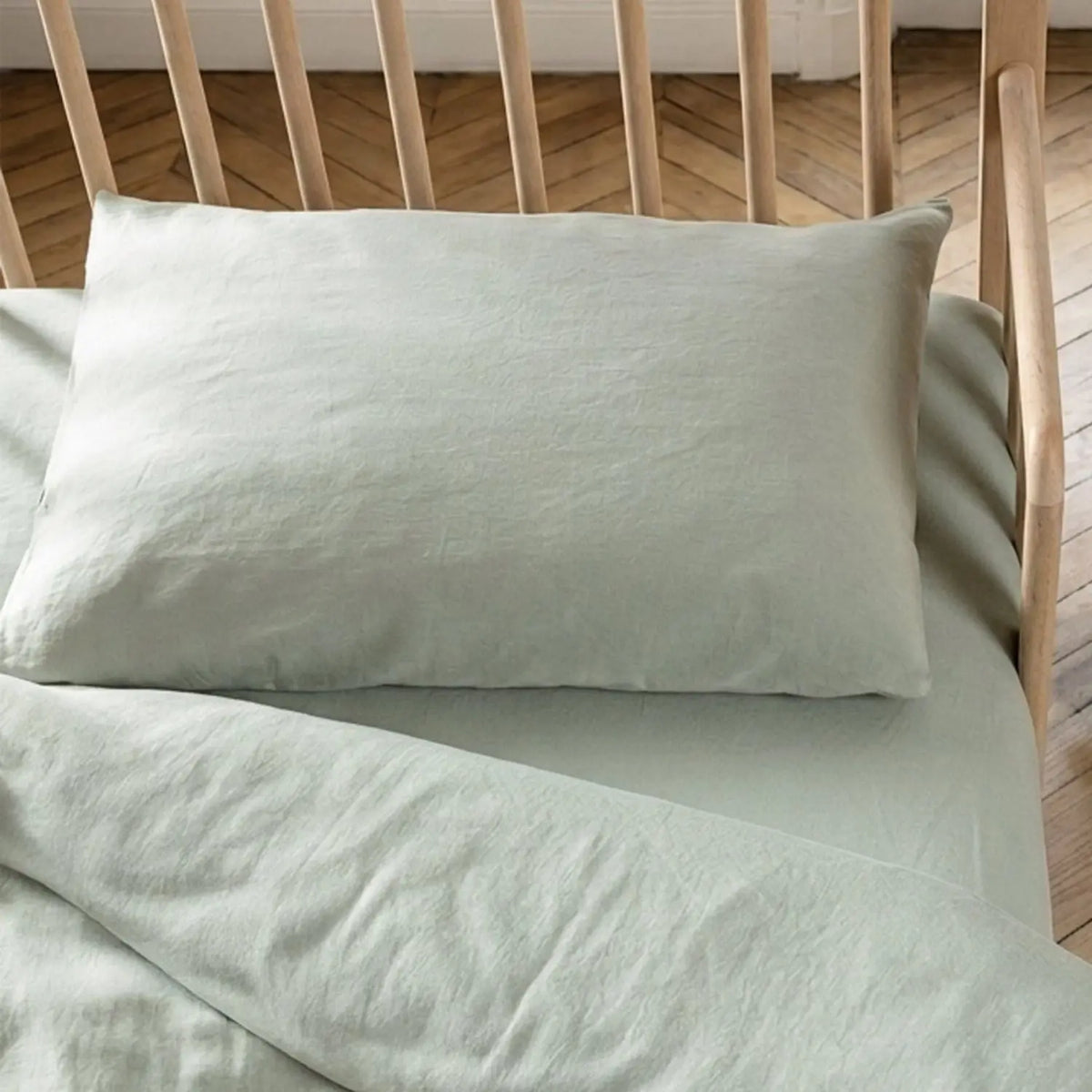 Taie d'oreiller Satin de Coton Bio lavé Kadolis - Tilleul