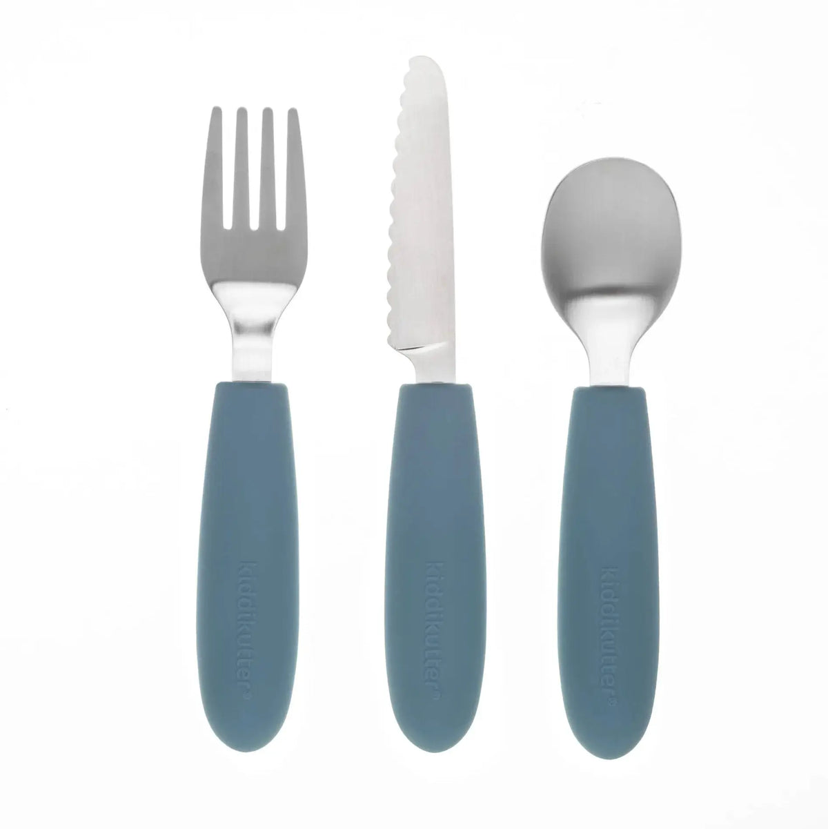 Set de couverts enfant en inox & silicone KiddiKutter - Bleu