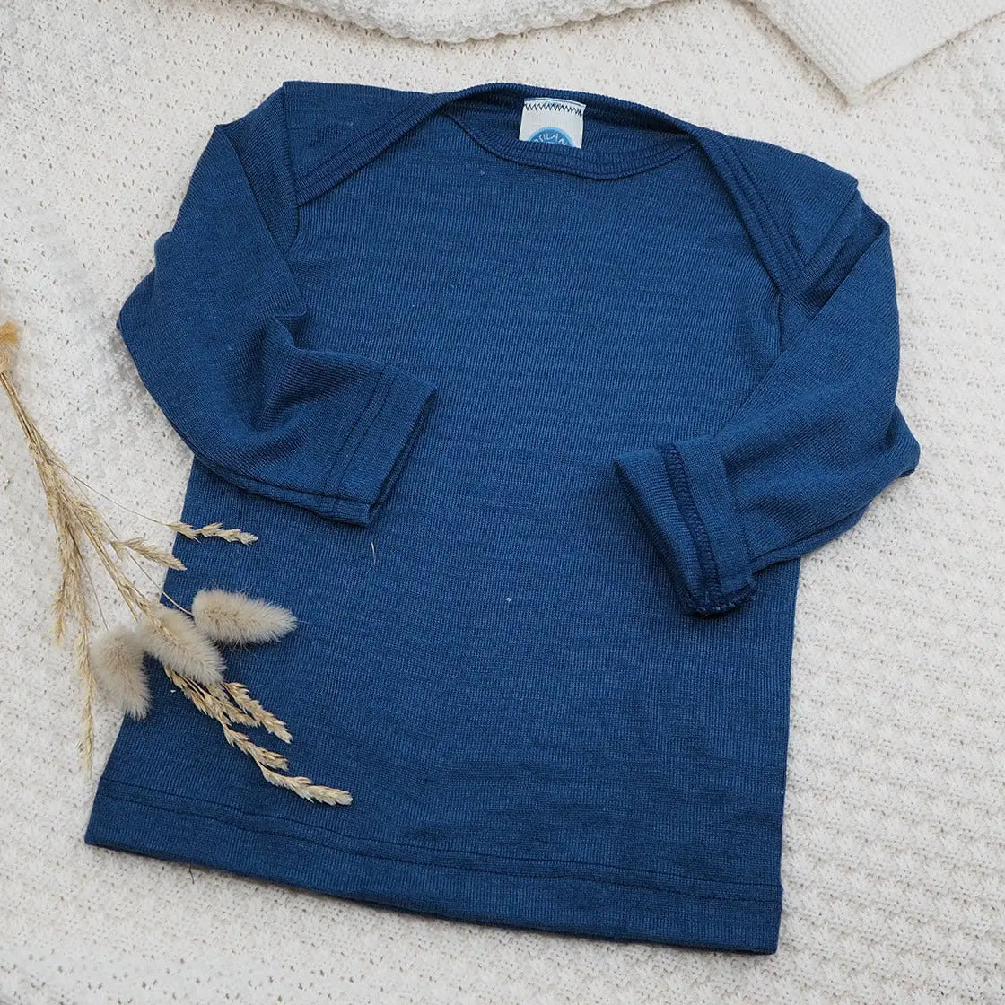 Tee-shirt manches longues en laine & soie Cosilana - Bleu marine