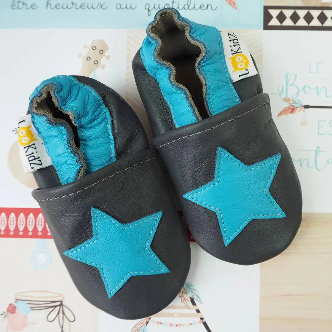 Chaussons en cuir Lookidz Etoile turquoise