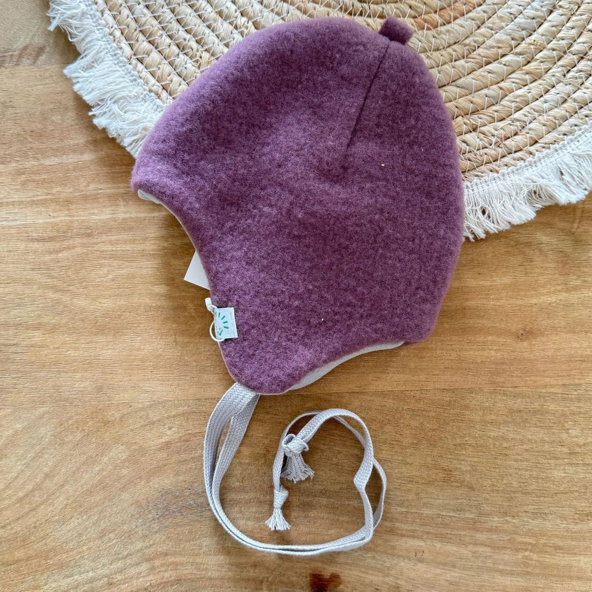 Bonnet bébé à nouer en polaire de laine bio Popolini – Dusty plum - Lilinappy