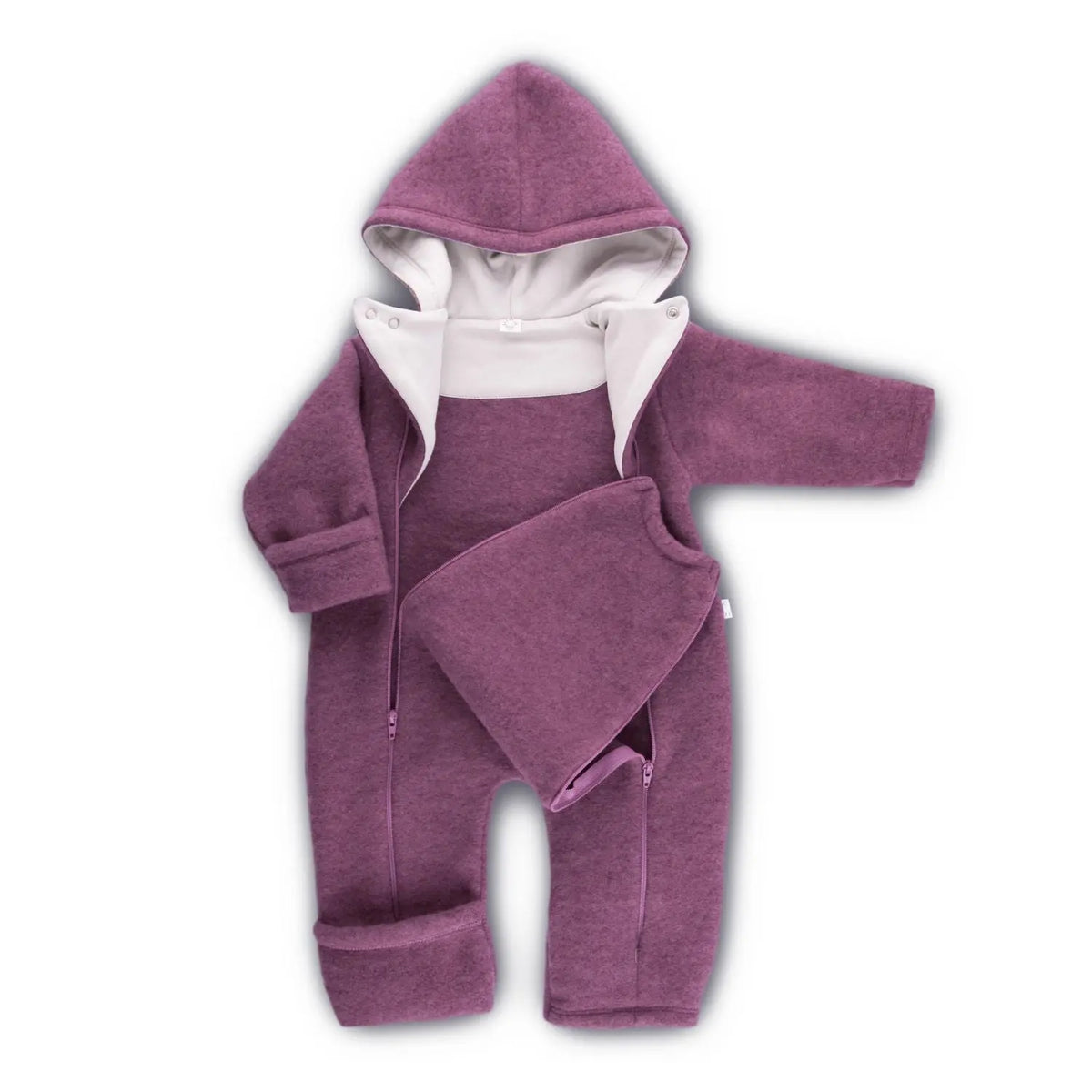 Combinaison bébé en polaire de laine bio Popolini – Dusty Plum - Lilinappy