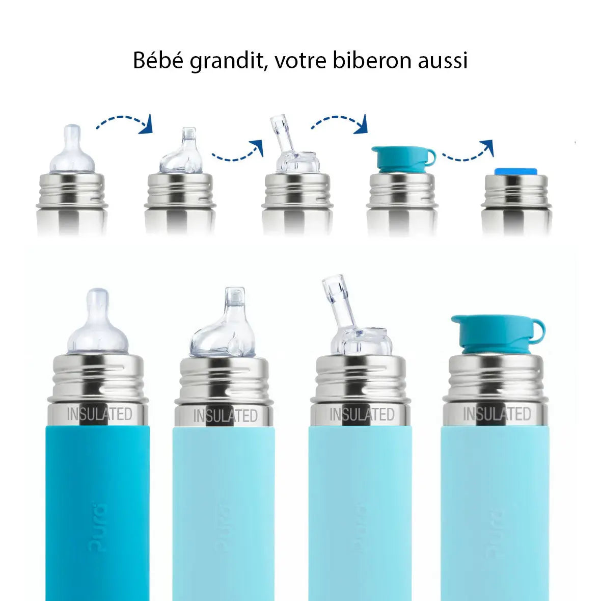 Biberon Inox 325ml Pura - Turquoise - Lilinappy