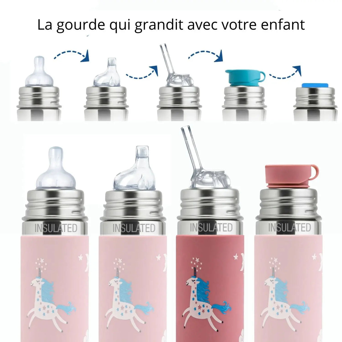 Gourde à paille Free Inox Isotherme 260ml Pura - Licorne