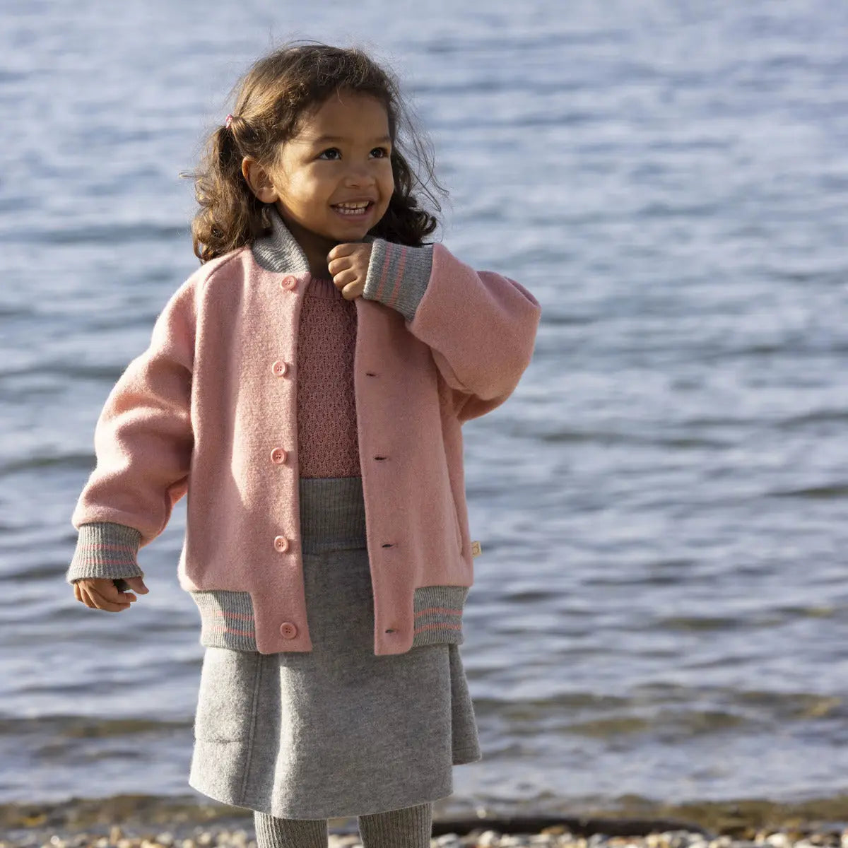 Veste teddy en laine bouillie Disana - Soft Pink - Lilinappy