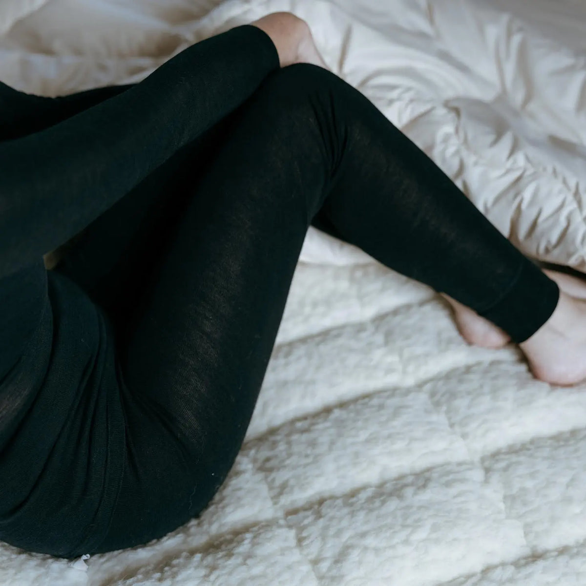 Leggings pour femme en laine et soie Cosilana - Noir 