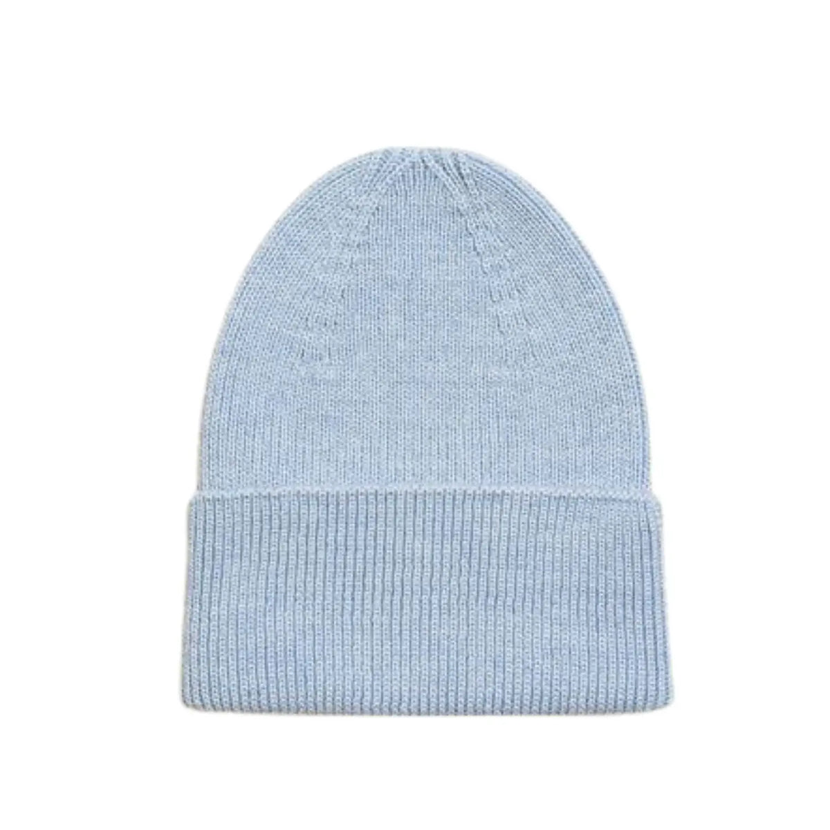Bonnet naissance en laine mérinos Hvid – Bleu clair