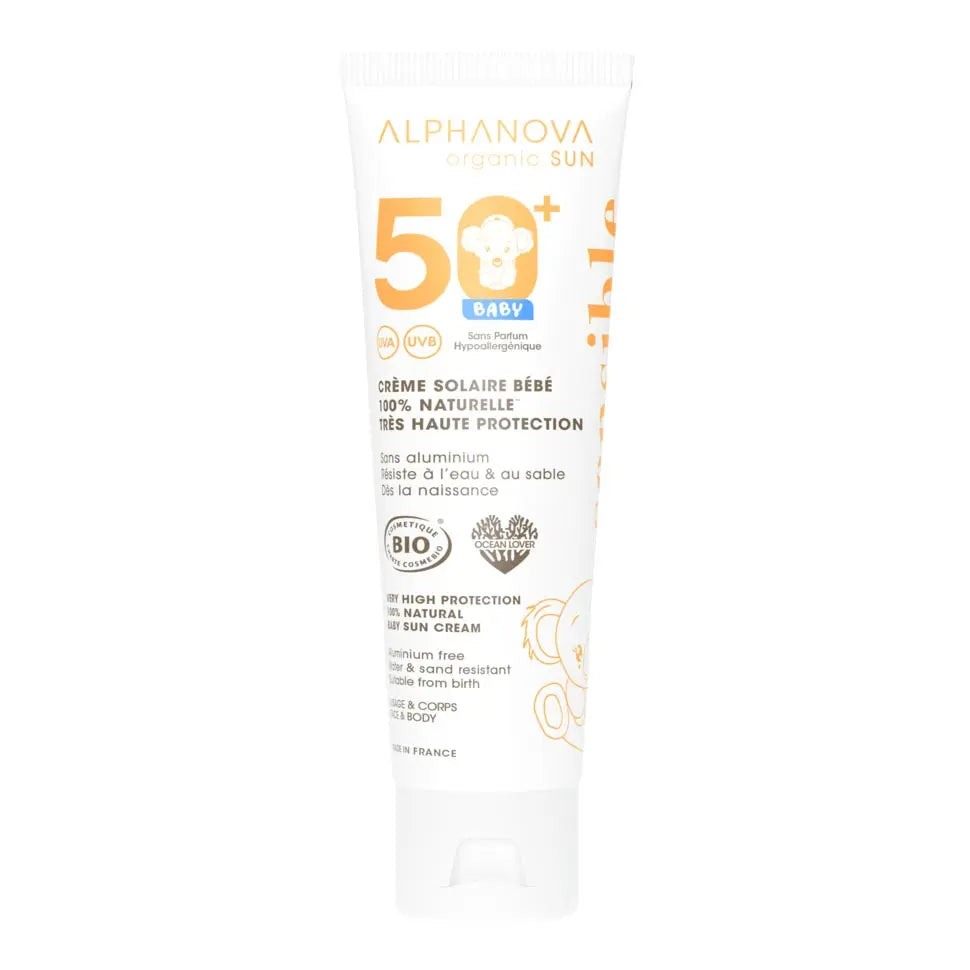 Crème solaire bébé SPF 50+ filtres minéraux Alphanova Sun 