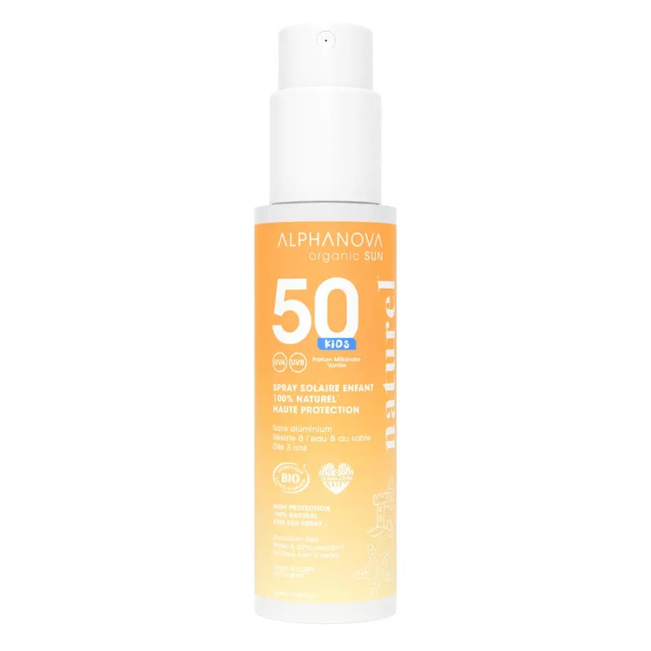 Spray solaire enfant SPF 50 filtres minéraux Alphanova Sun 
