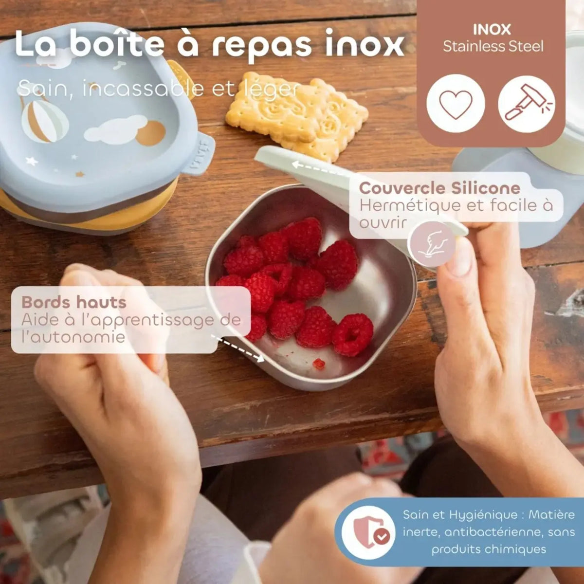 Lot de 3 boîtes repas inox 250ml Béaba - Adventure 
