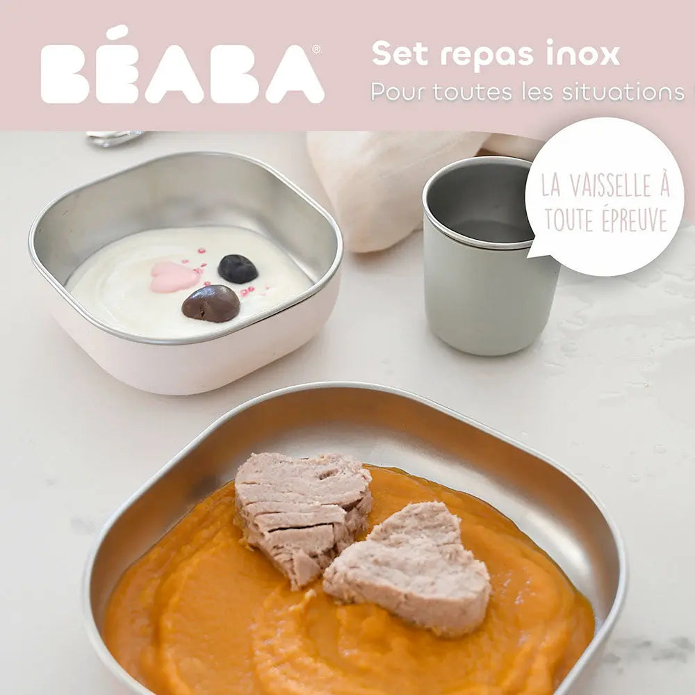 Coffret repas bébé inox Béaba - Barbe à papa 