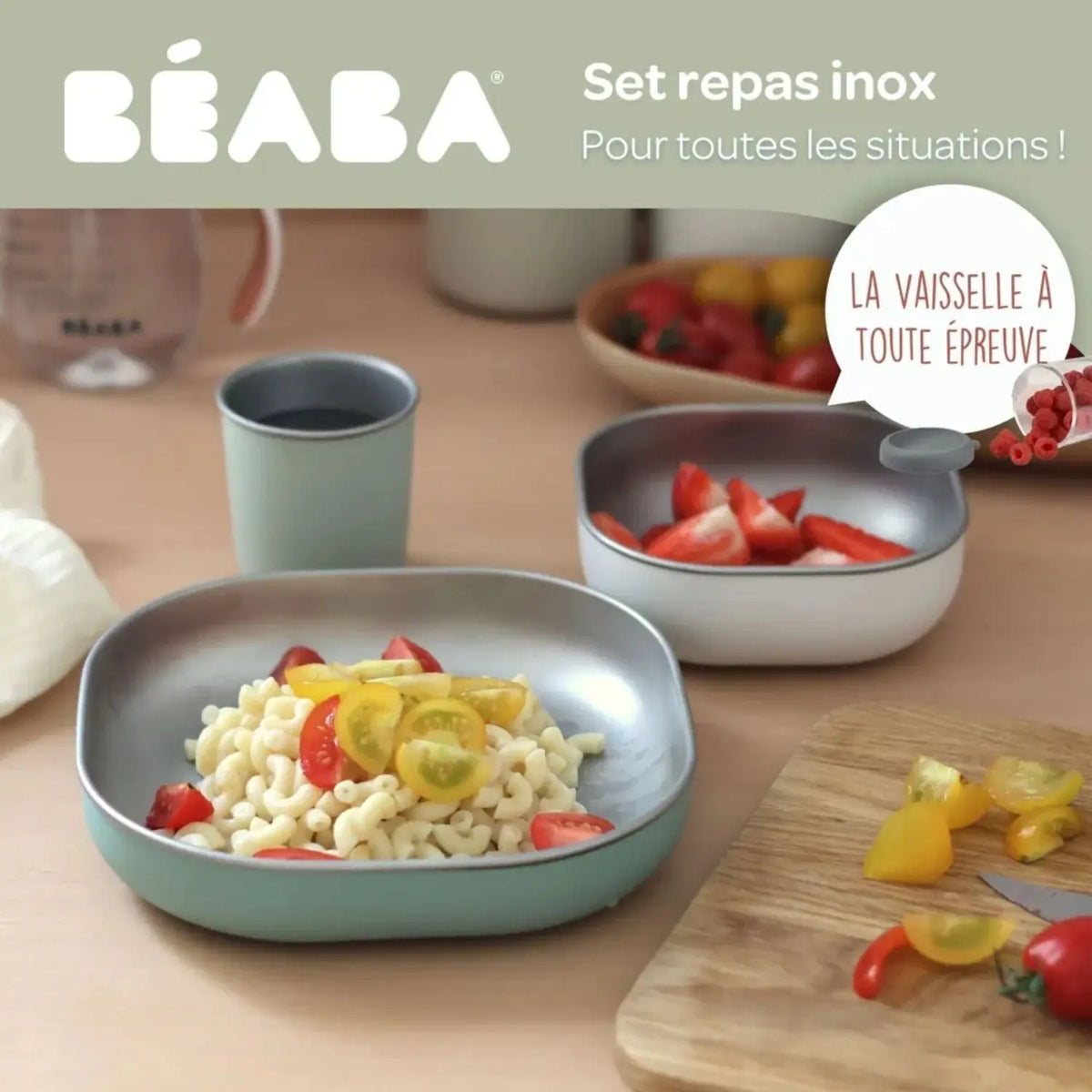 Coffret repas bébé inox Béaba - Sage green 