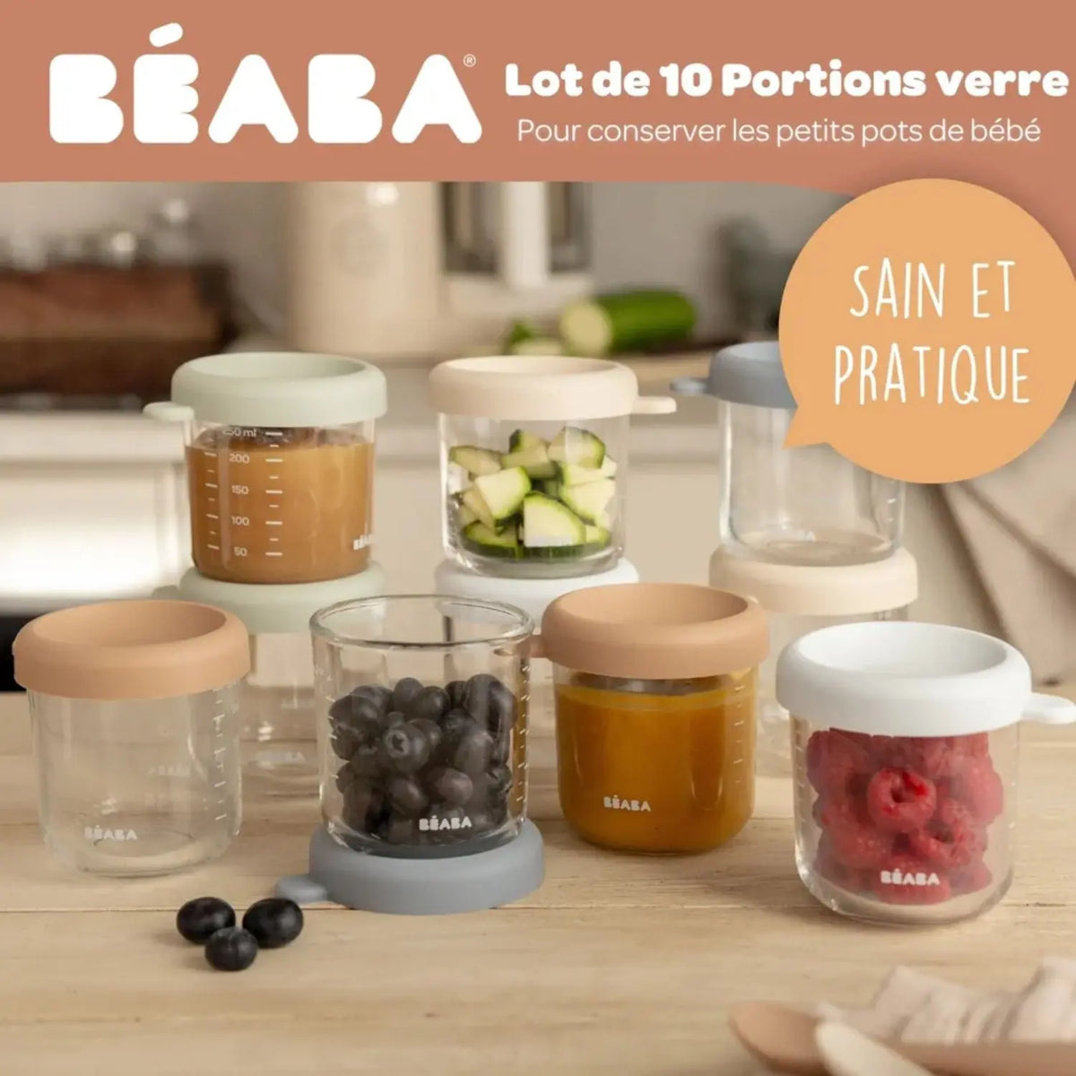 Coffret de 10 portions en verre Béaba 250ml – Natural Color Mix 