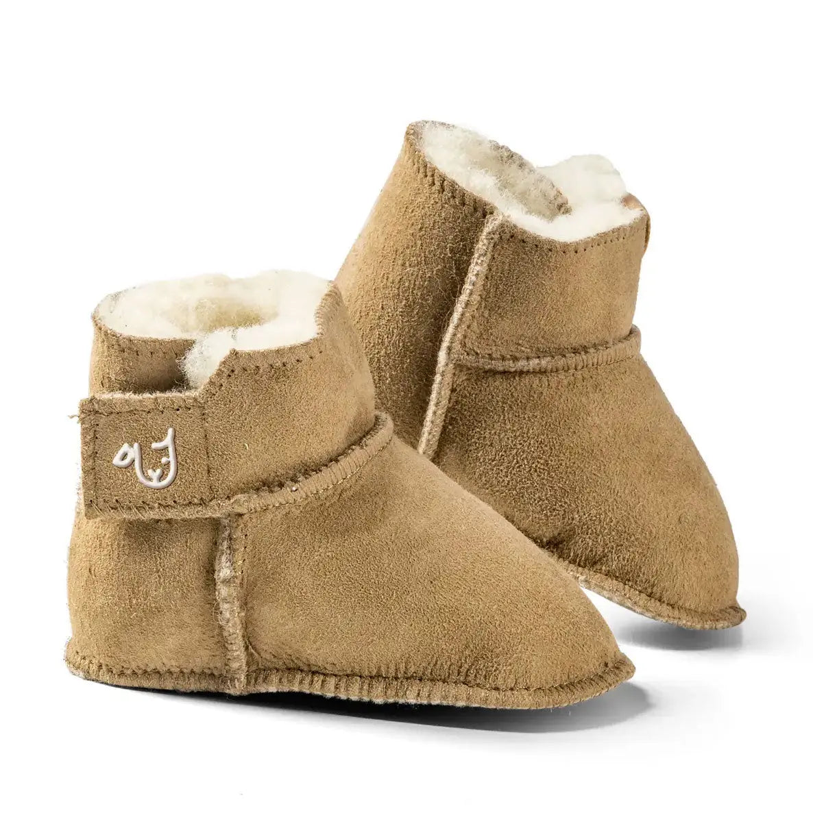 Bottines en peau d'agneau à velcro marron clair