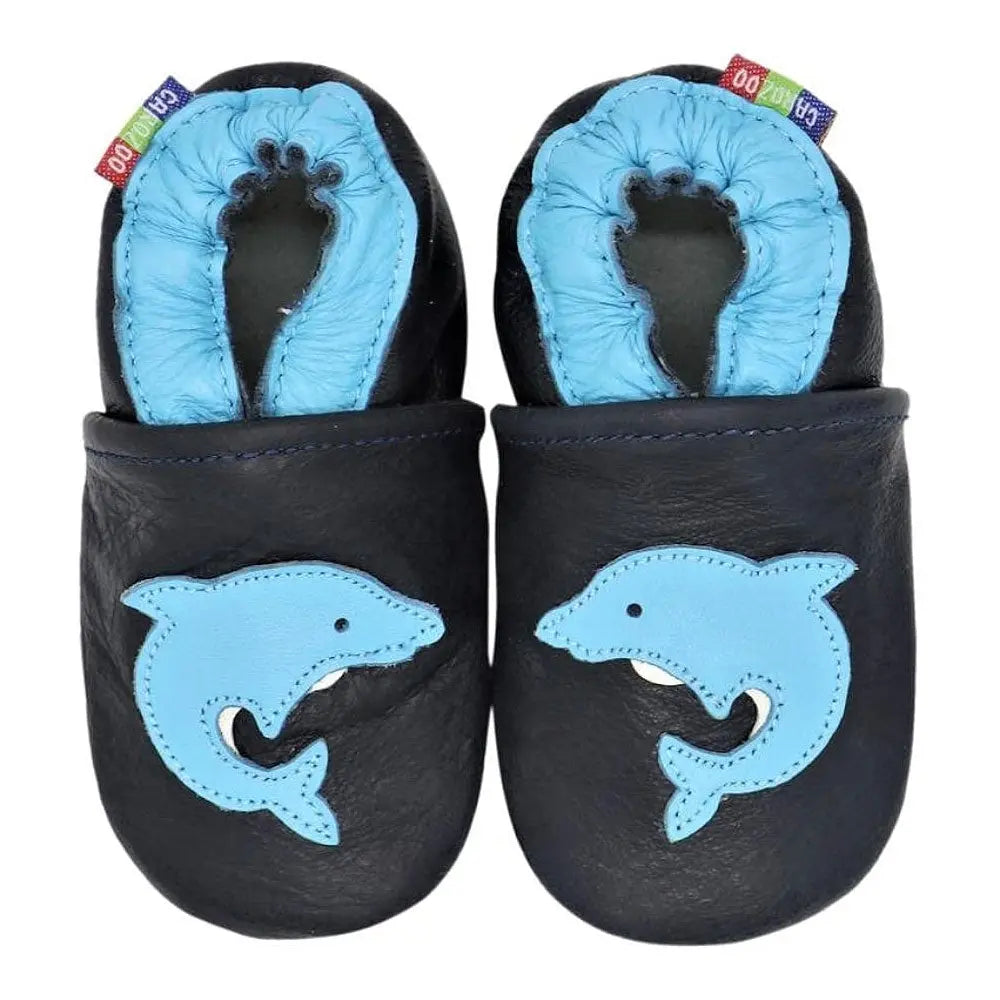 Chaussons cuir souple dauphin Carozoo - Lili Nappy