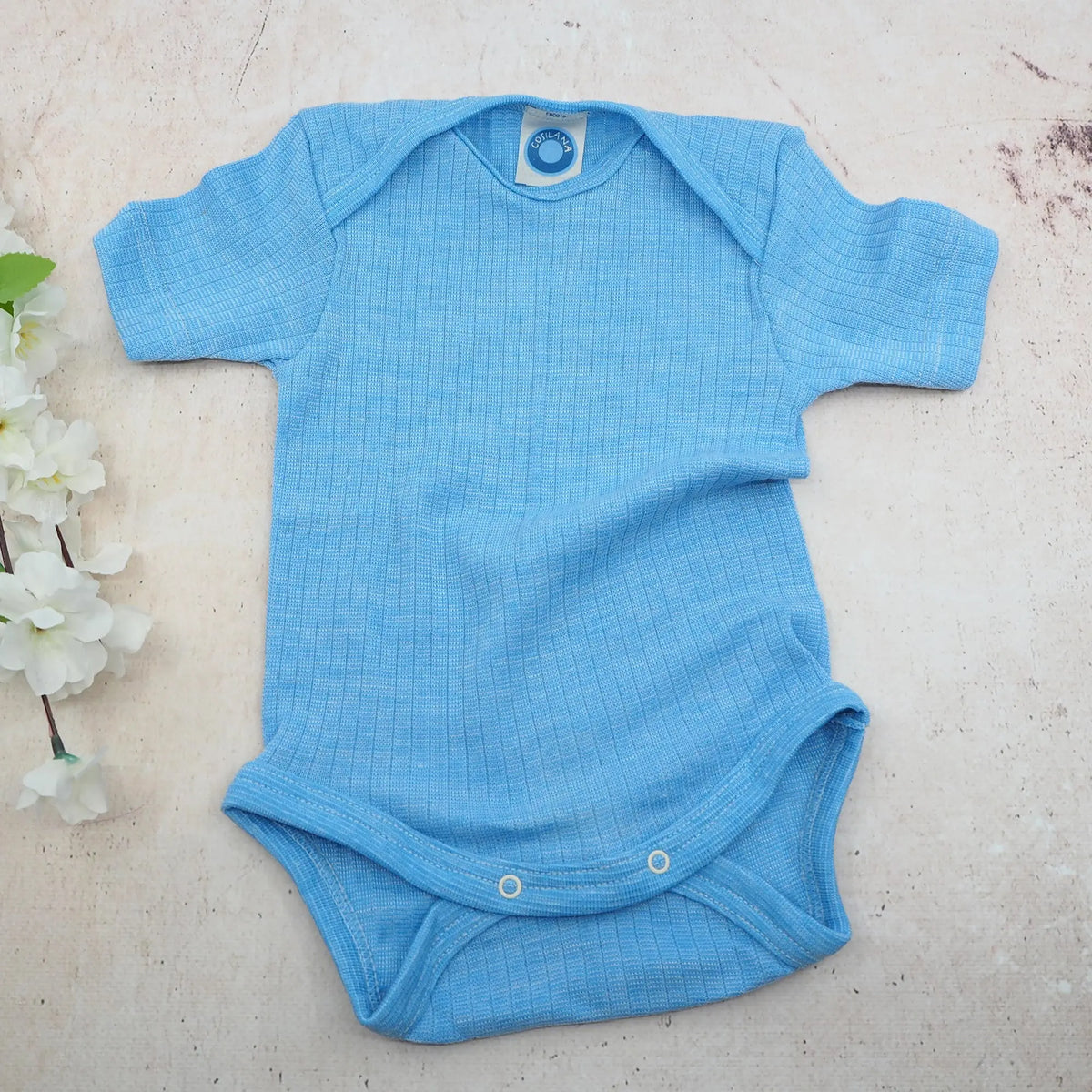 Body à MC en laine, soie et coton bio Cosilana - Bleu 