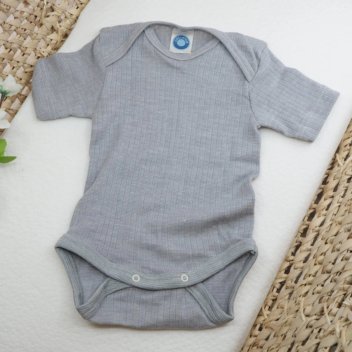 Body à MC en laine, soie et coton bio Cosilana - Gris clair
