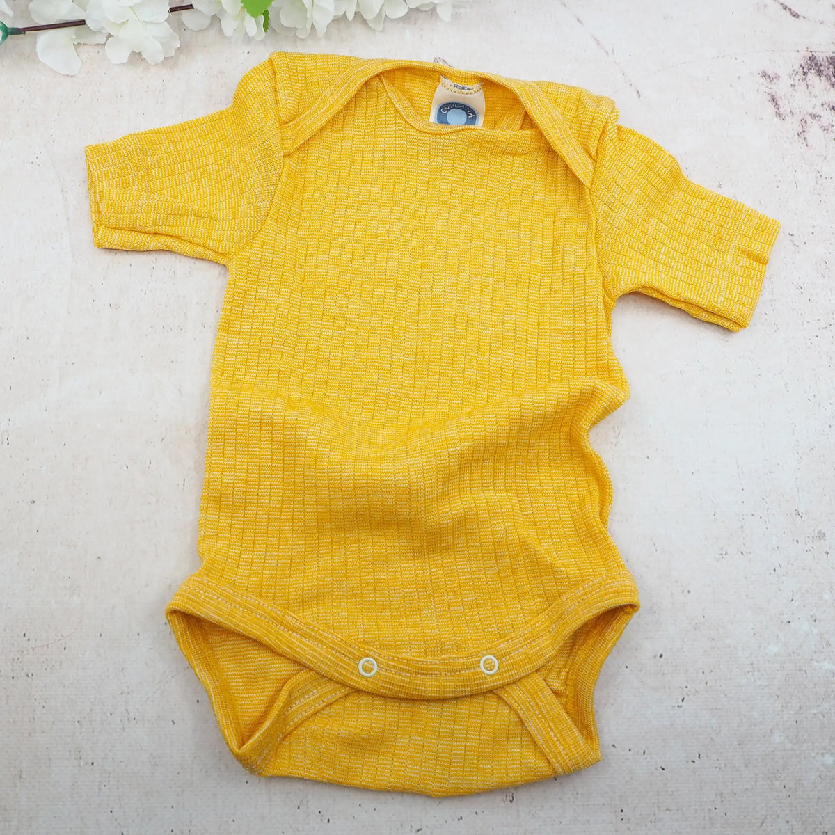 Body à MC en laine, soie et coton bio Cosilana - Jaune