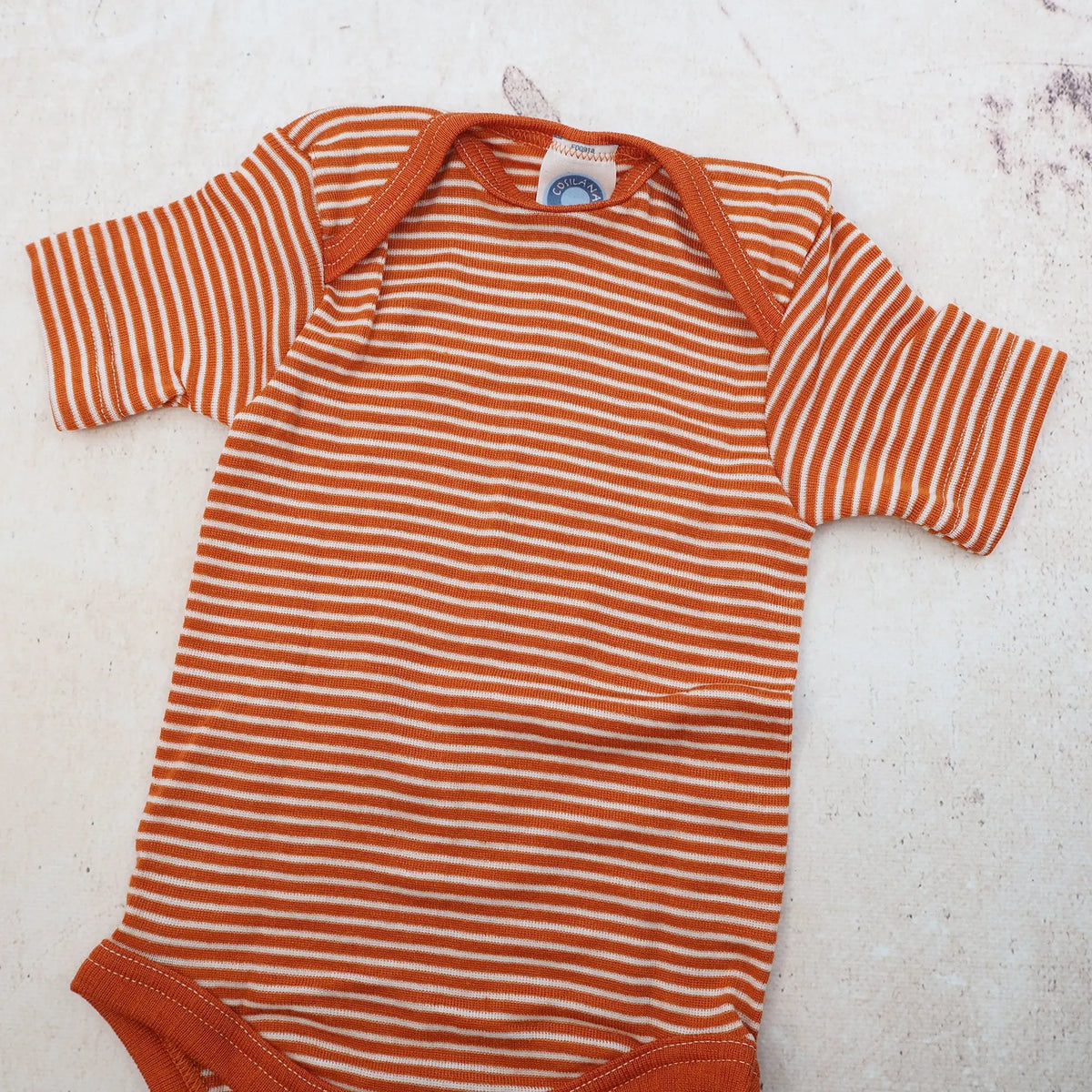 Body à MC en laine & soie Cosilana - Rayé orange 