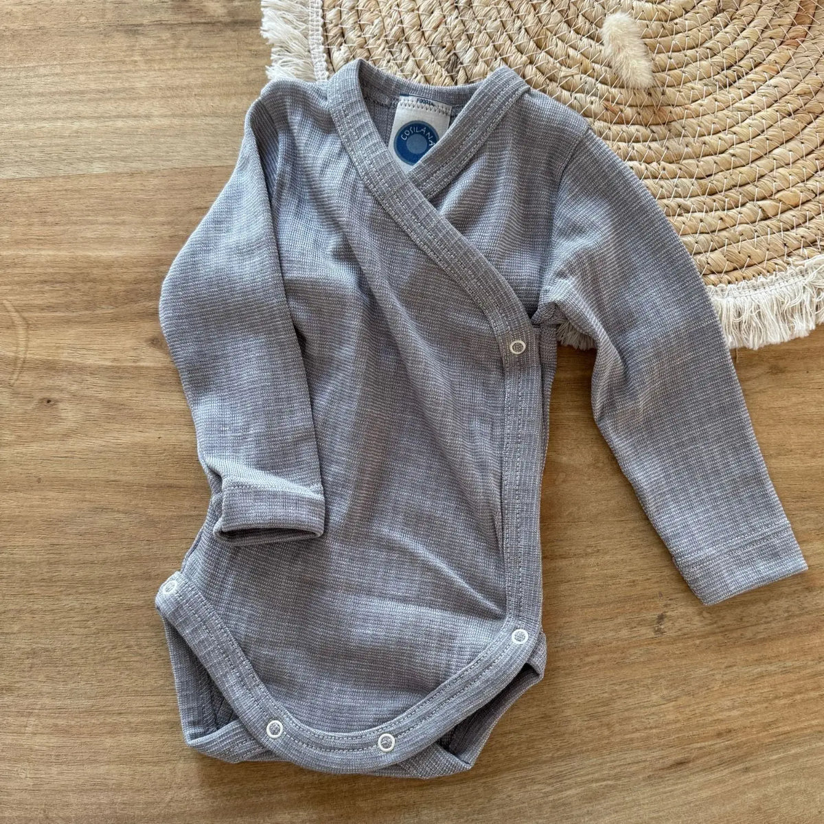 Body à ML ouvert devant en laine, coton et soie Cosilana - Gris clair - Lilinappy
