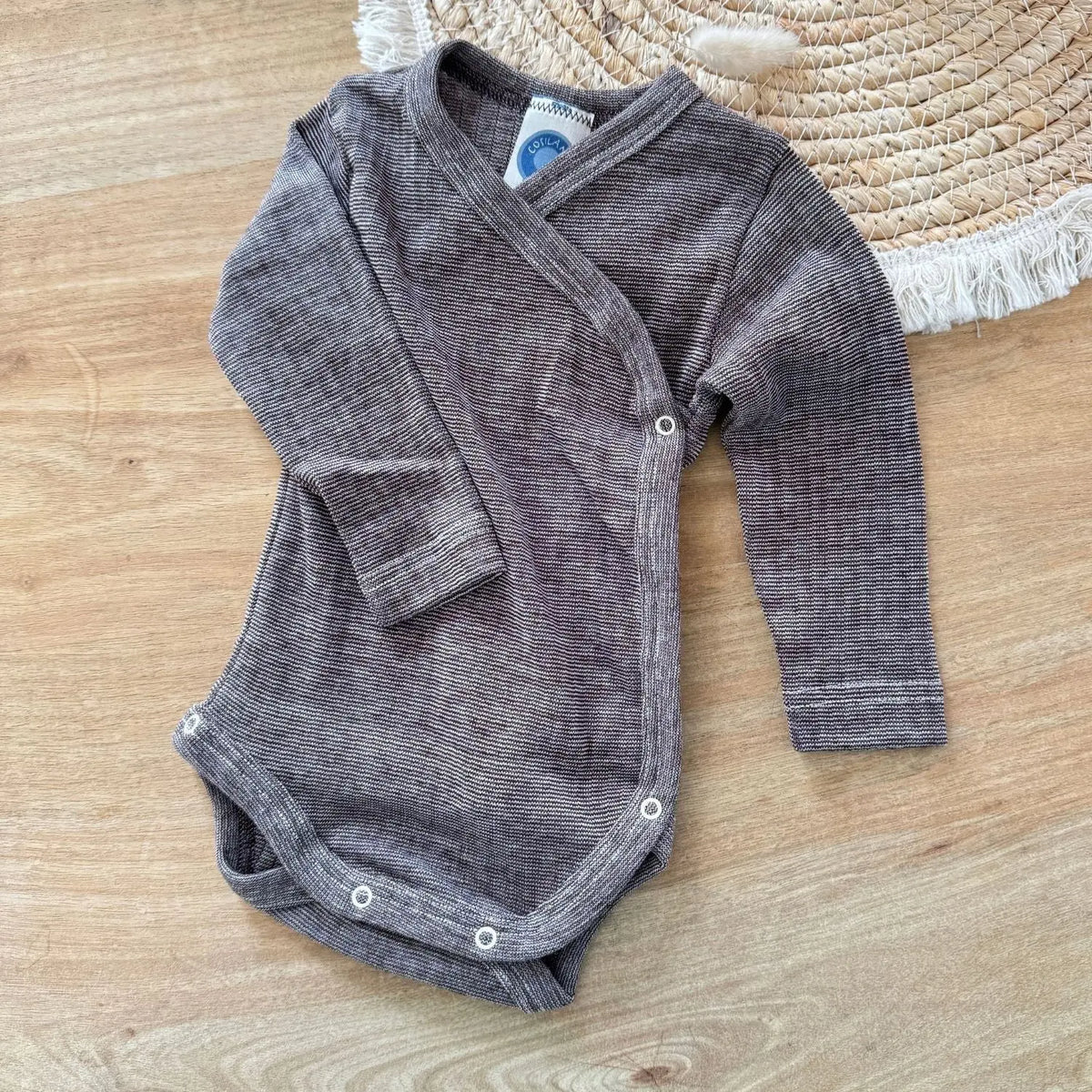 Body à ML ouvert devant en laine, coton et soie Cosilana - Chocolat - Lilinappy