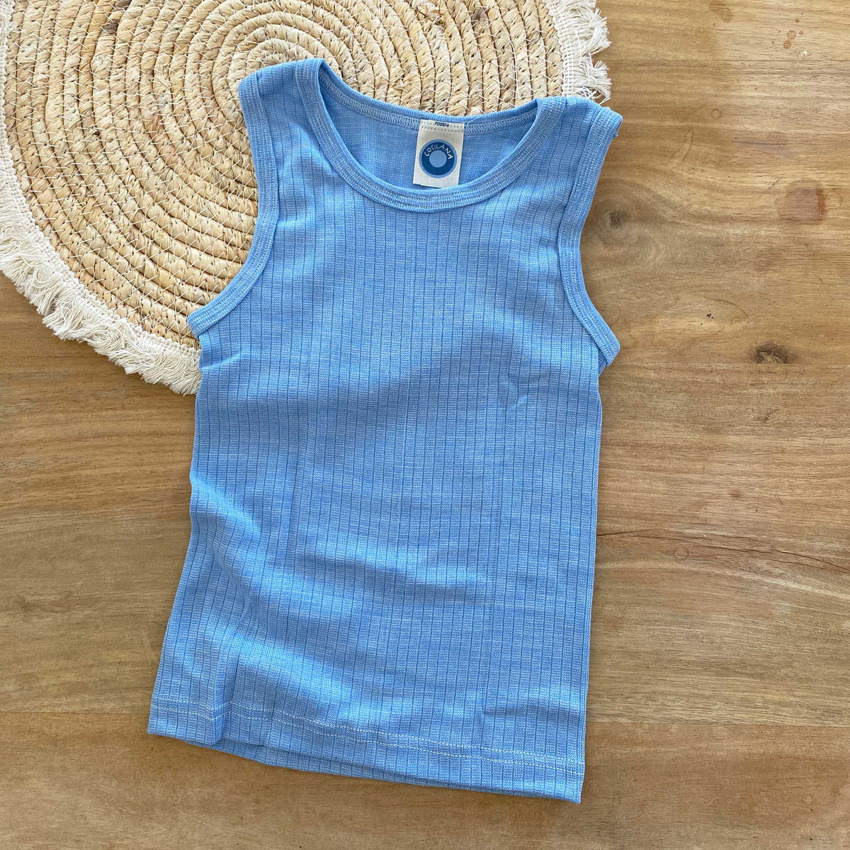 Débardeur enfant laine mérinos, soie & coton bio Cosilana – Bleu 