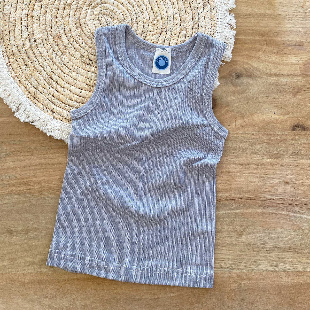 Débardeur enfant laine mérinos, soie & coton bio Cosilana – Gris clair 