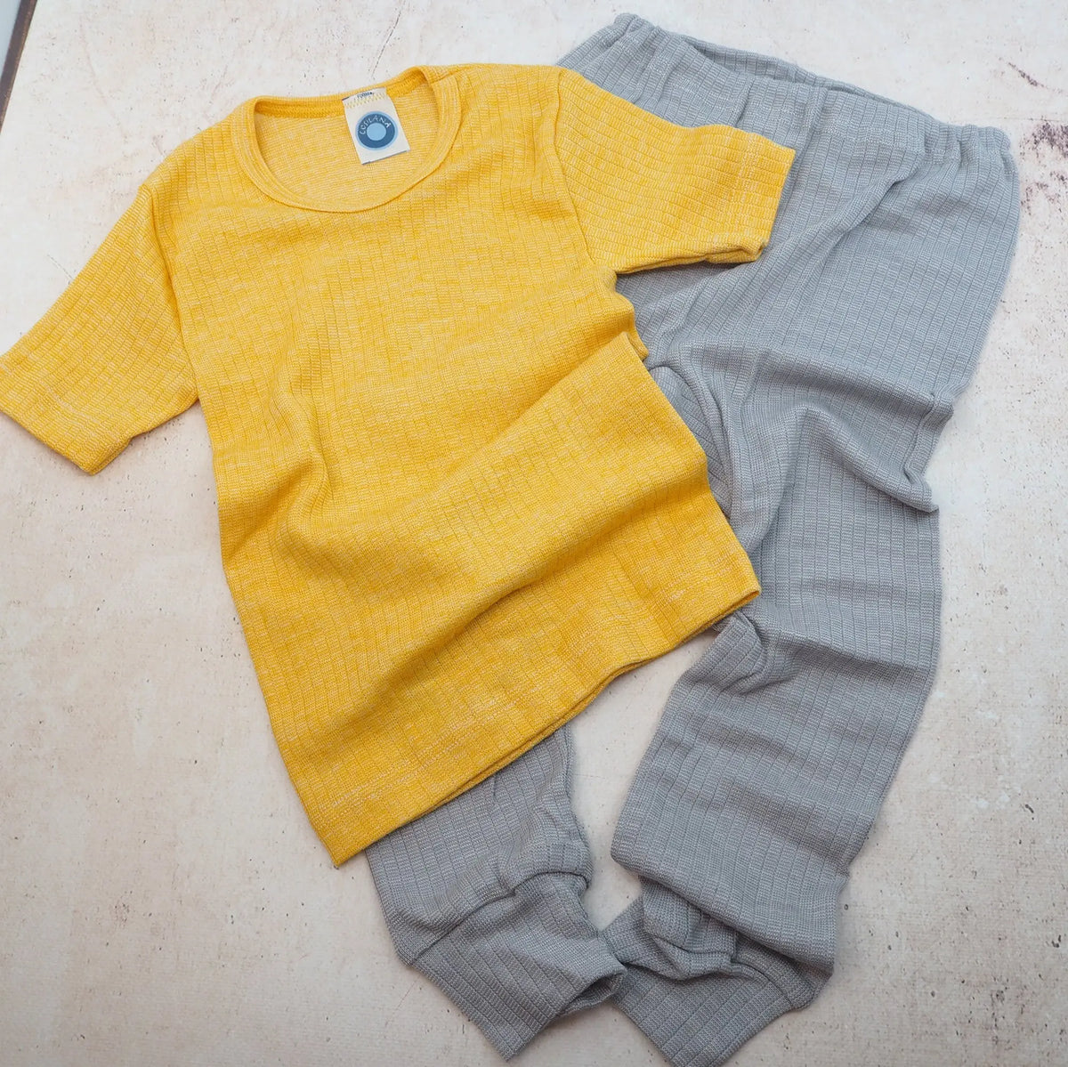 T-shirt à MC pour enfant en laine, soie et coton bio Cosilana  - Jaune 