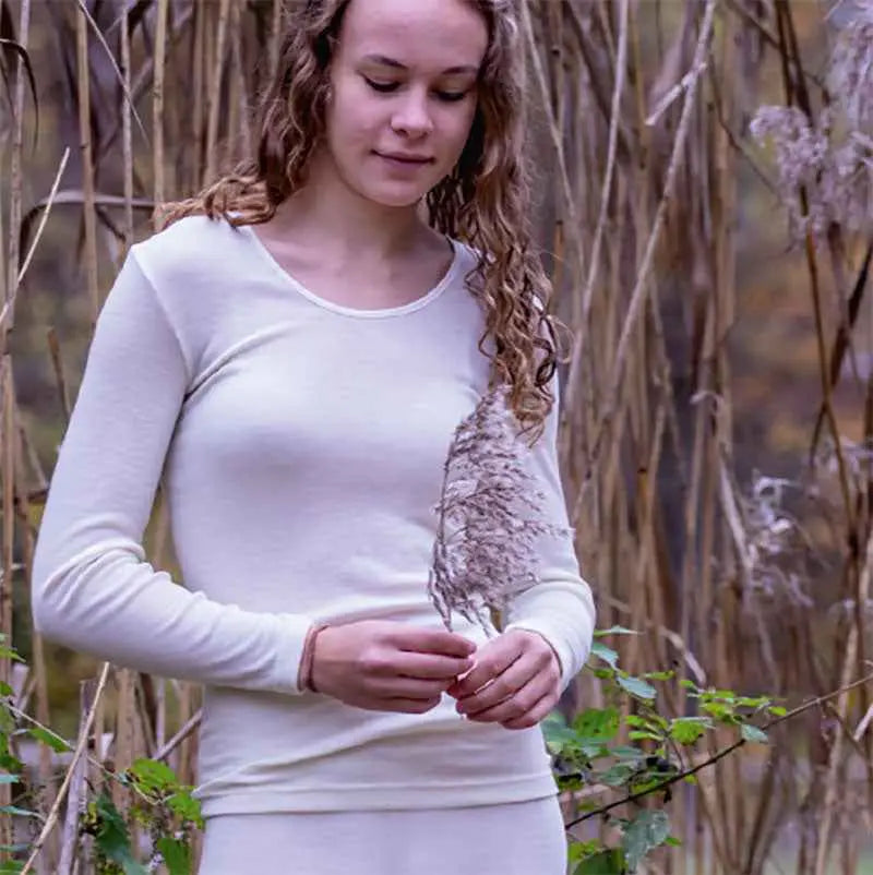 T-shirt à ML pour femme en laine et soie Cosilana - Naturel - Lilinappy