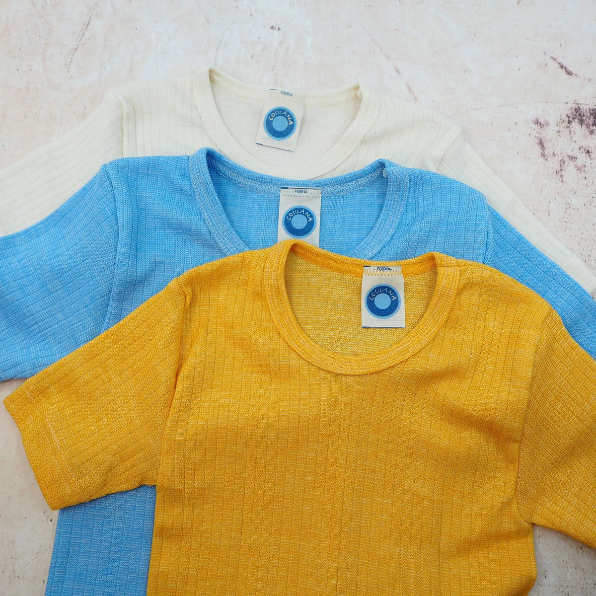 T-shirt à MC pour enfant en laine, soie et coton bio Cosilana  - Naturel 