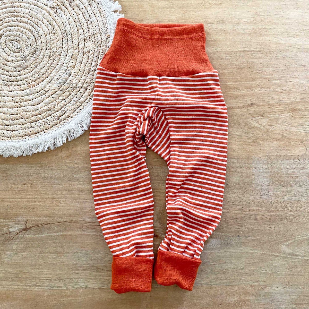 Pantalon bébé en laine et soie Cosilana - Rayé orange 